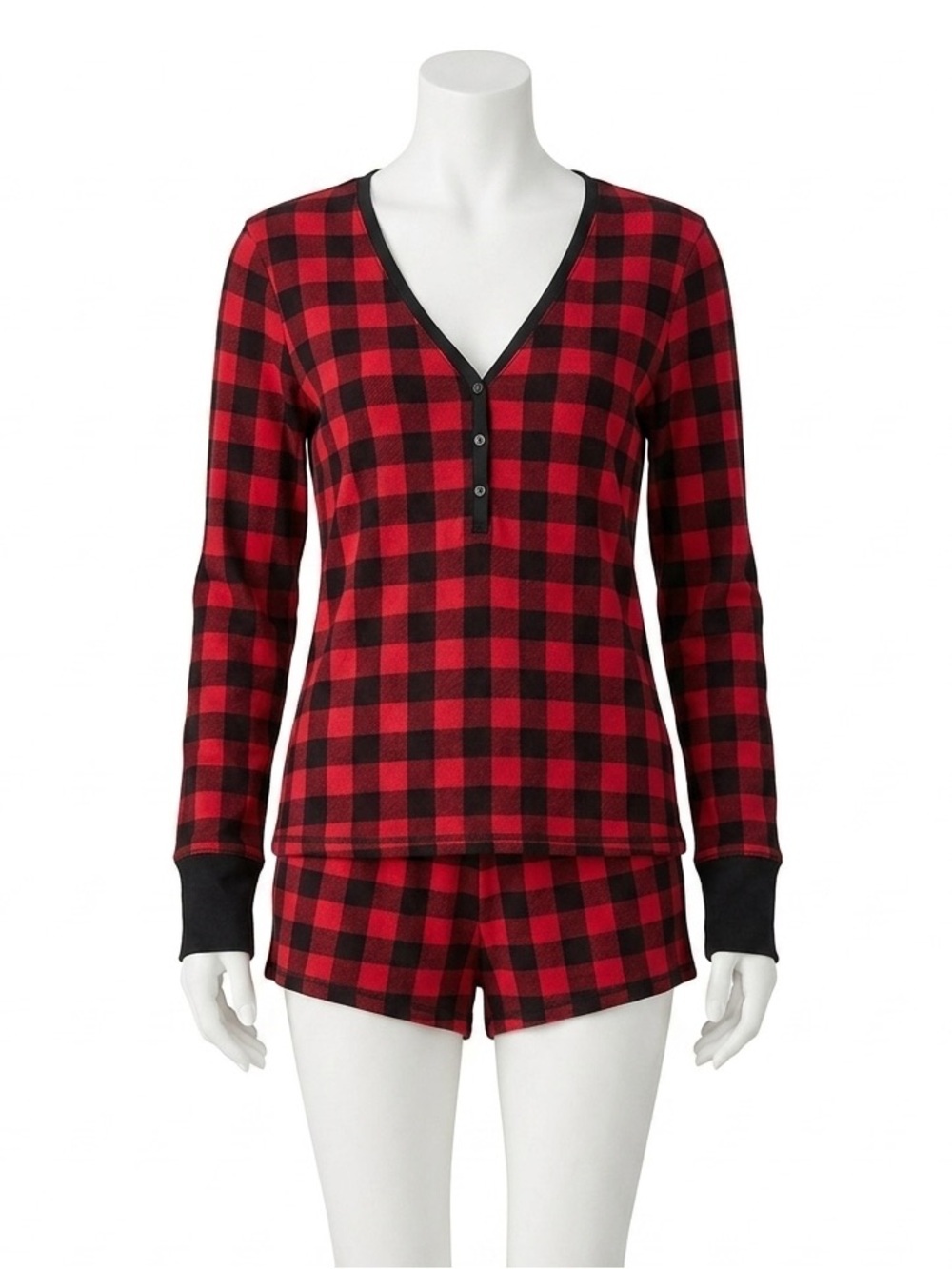 Victoria's Secret Thermal Henley Pajama Set Buffalo Plaid Waffle Knit Size XL